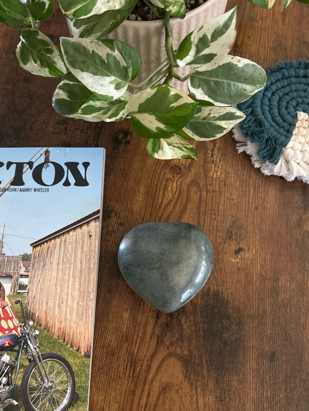 Teal Heart-Shaped Stone Trinket Box